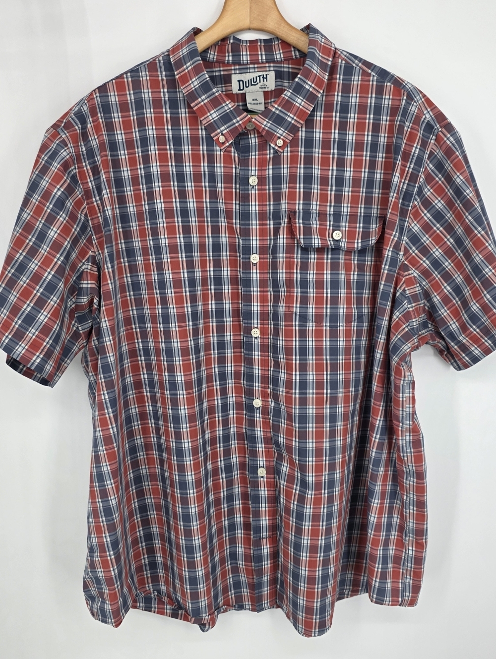 Duluth Trading Co. Men's 3XL Relaxed Fit Plaid Button-Up Shirt Red/blue